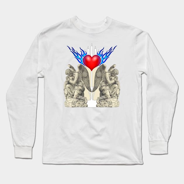 Holy heart with crying angels Long Sleeve T-Shirt by Marccelus